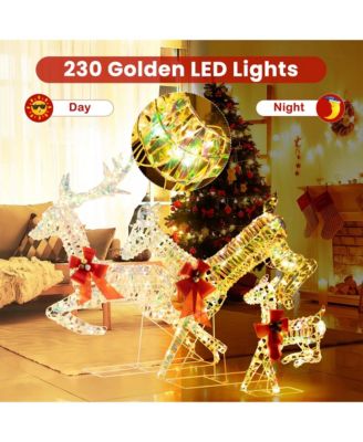 Christmas Lighted Reindeer with LED Lights and Red Bows Stakes