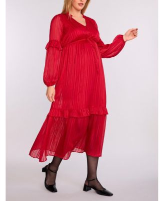 Maternity V-Neck Long Sleeve Tiered Maxi Dress - Motherhood