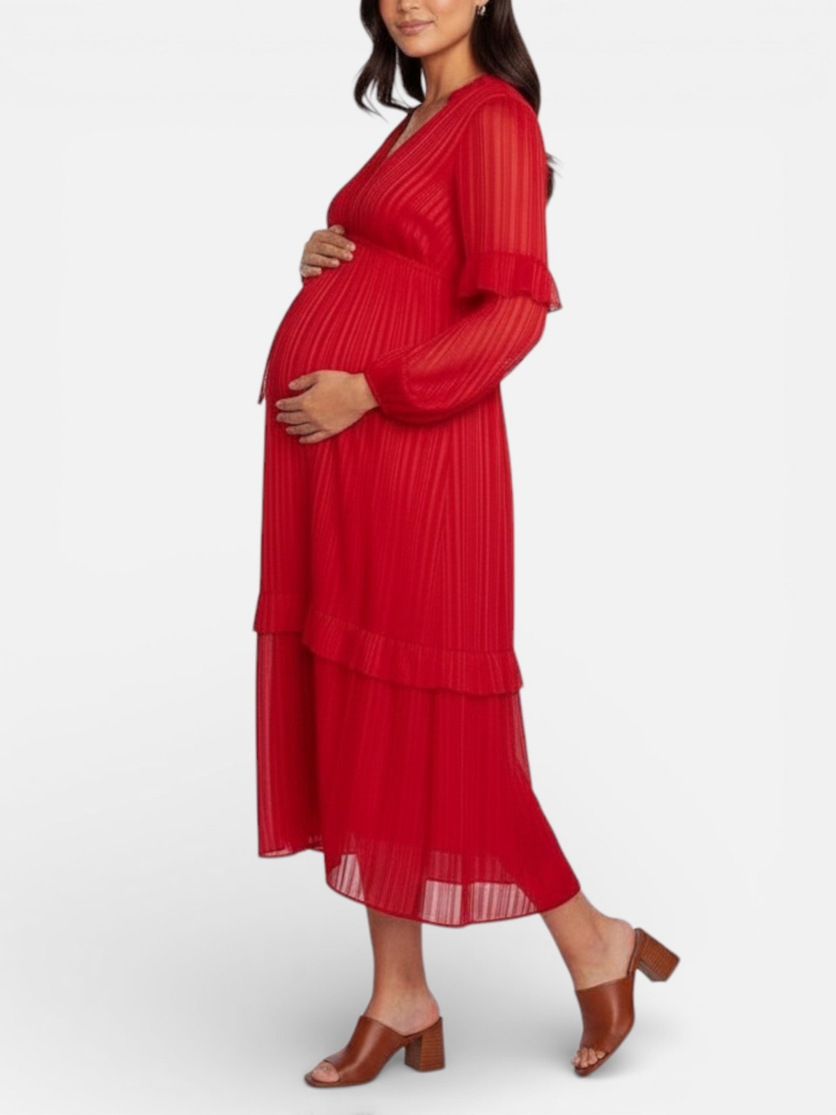 Motherhood Maternity V-Neck Long Sleeve Tiered Maxi Dress
