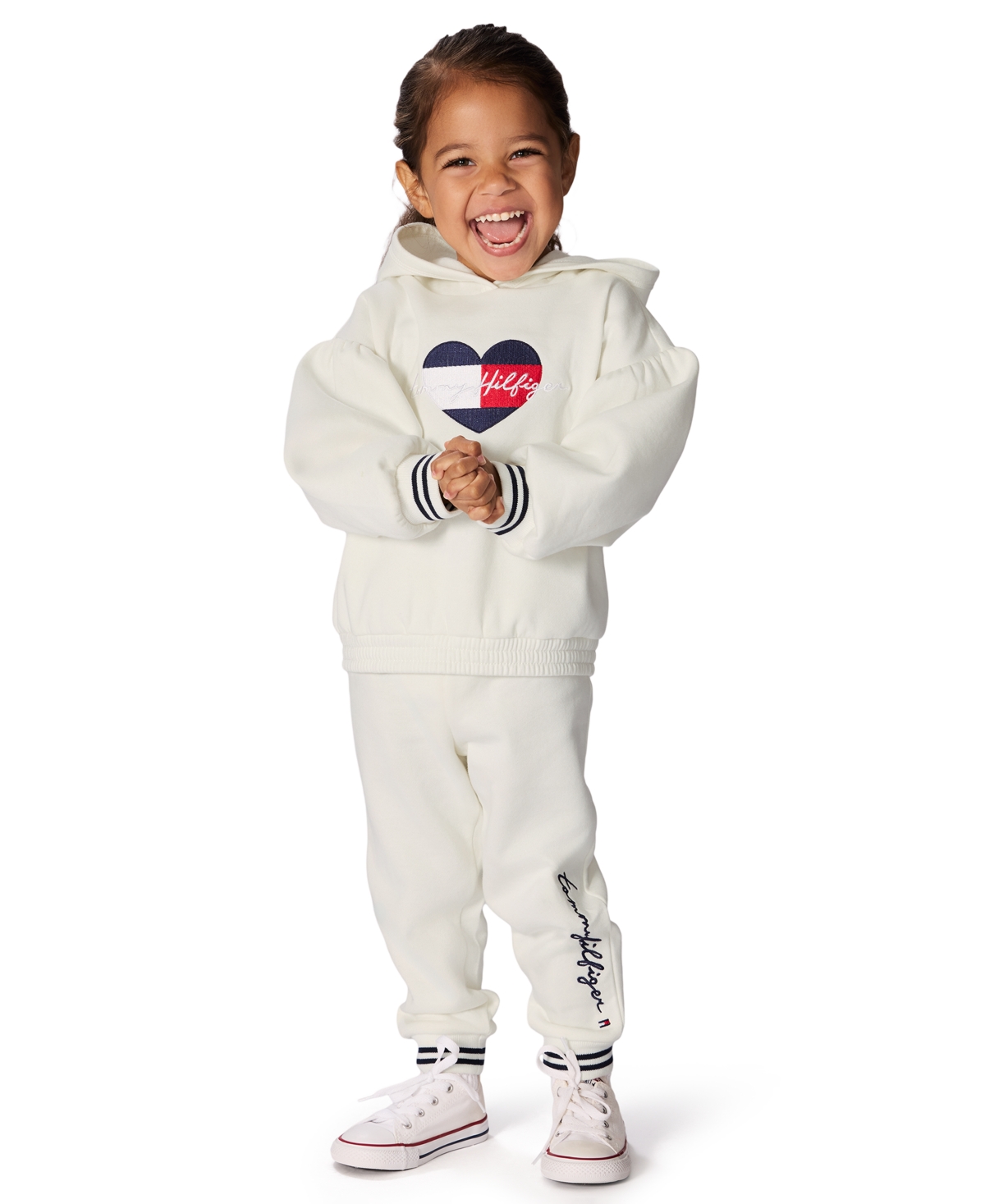 Tommy Hilfiger Girls Toddler 2T-4T 2-Piece Oversized Hoodie and Graphic Joggers Set