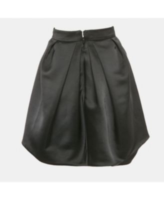Women's Black Satin Pleated Mini Skirt