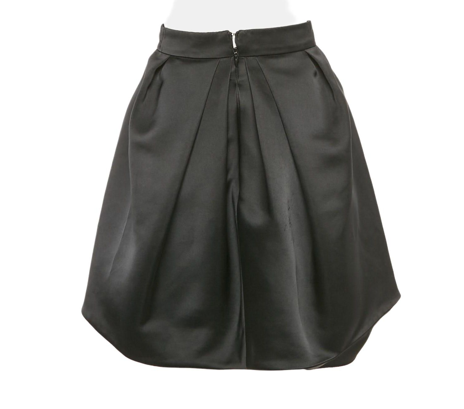Women's Black Satin Pleated Mini Skirt