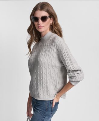 Women's Mock Neck Drop Shoulder Cable Sweater