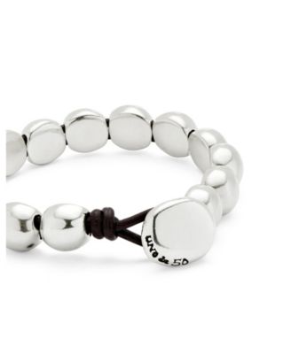 Silver-Tone Pebble Bracelet with Leather Tie