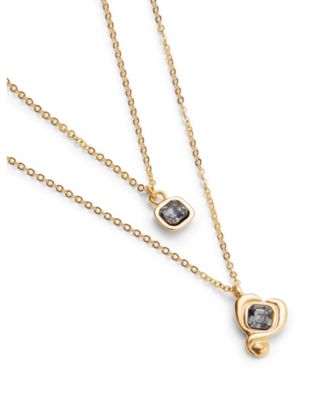 Gold Plated Double-Strand Heart Square Pendant Necklace