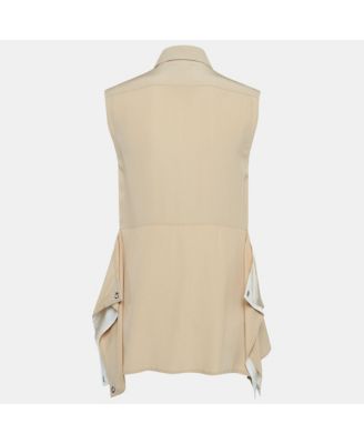 Women's Beige Silk Buttoned A-Line Sleeveless Shirt Blouse