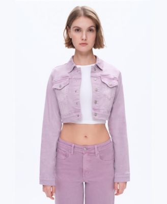 Women's Cropped Long-Sleeve High-Stretch Denim Jacket