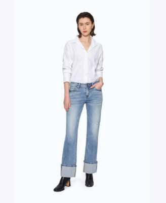 Women's Mid-Rise Straight Cuffed Distressed Jeans