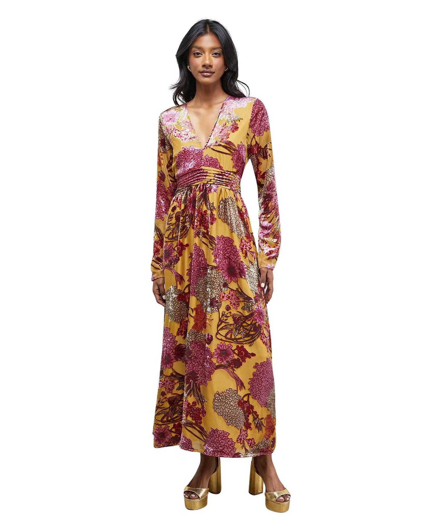Women's Plunge Neck Waisted Midi Dress