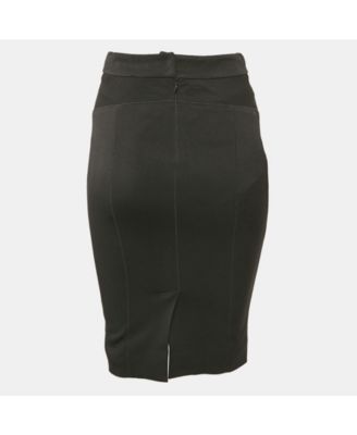 Women's Black Textured Stretch Crepe Knee-Length Skirt