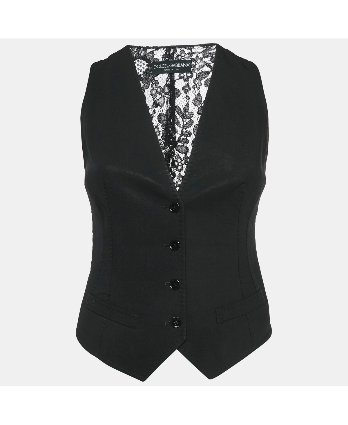 Pre-Owned Dolce & Gabbana Women's Black Lace And Viscose Button Front Vest