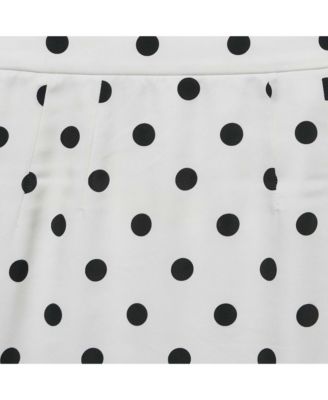 Women's White Polka Dot Print Silk Mini Skirt