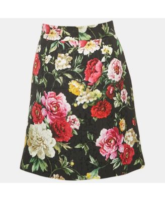 Women's Black Floral Print Button Detail Jacquard Mini Skirt