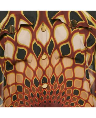 Women's Black Printed Silk Frill Back Open Blouse