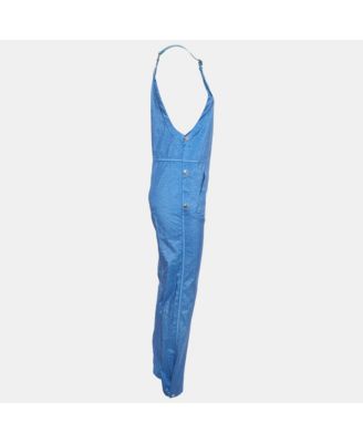 Women's Warm Royal Blue Synthetic Leather Trim Dungarees