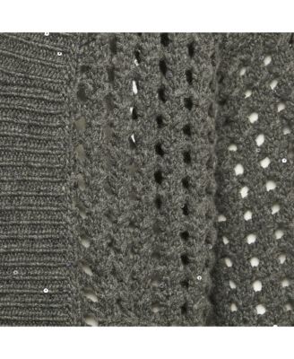 Women's Grey Sequin Open Knit Cardigan