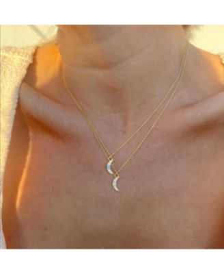 Crescent New Moon Blue Opal Sterling Silver Necklace