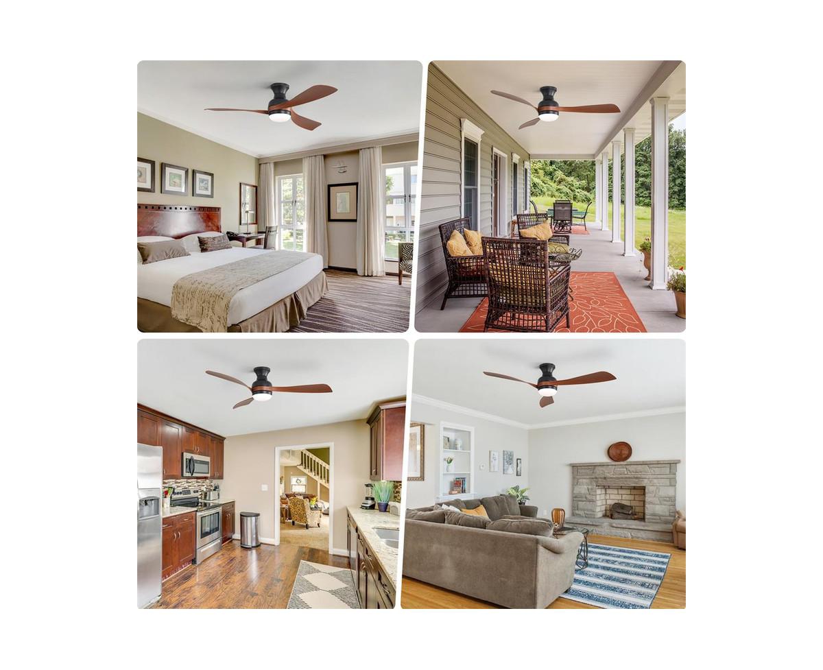 Sofucor 52-inch 3-Blade Flush Mount Ceiling Fan with Led Light and Remote Control