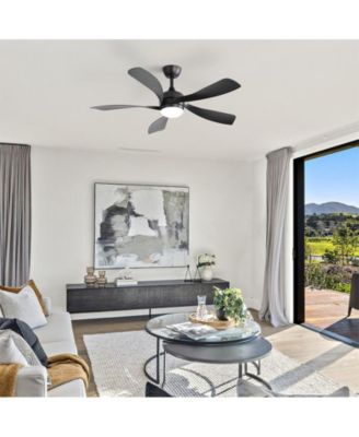 52-inch Modern Smart Standard Black 5-Blade Ceiling Fan with Remote Control and LED Light