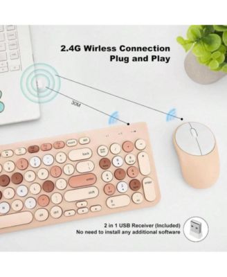 Wireless Keyboard and Mouse Combo, 2.4GHz Wireless Keyboard Mouse for Computer, Desktop, Laptop - Milk Tea.
