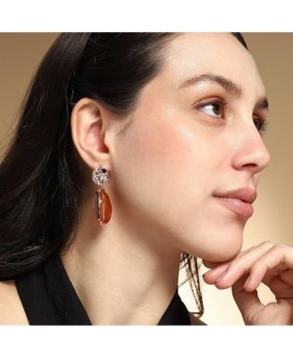 Women's The Hammered-Amber Drop Earrings - Rose Gold