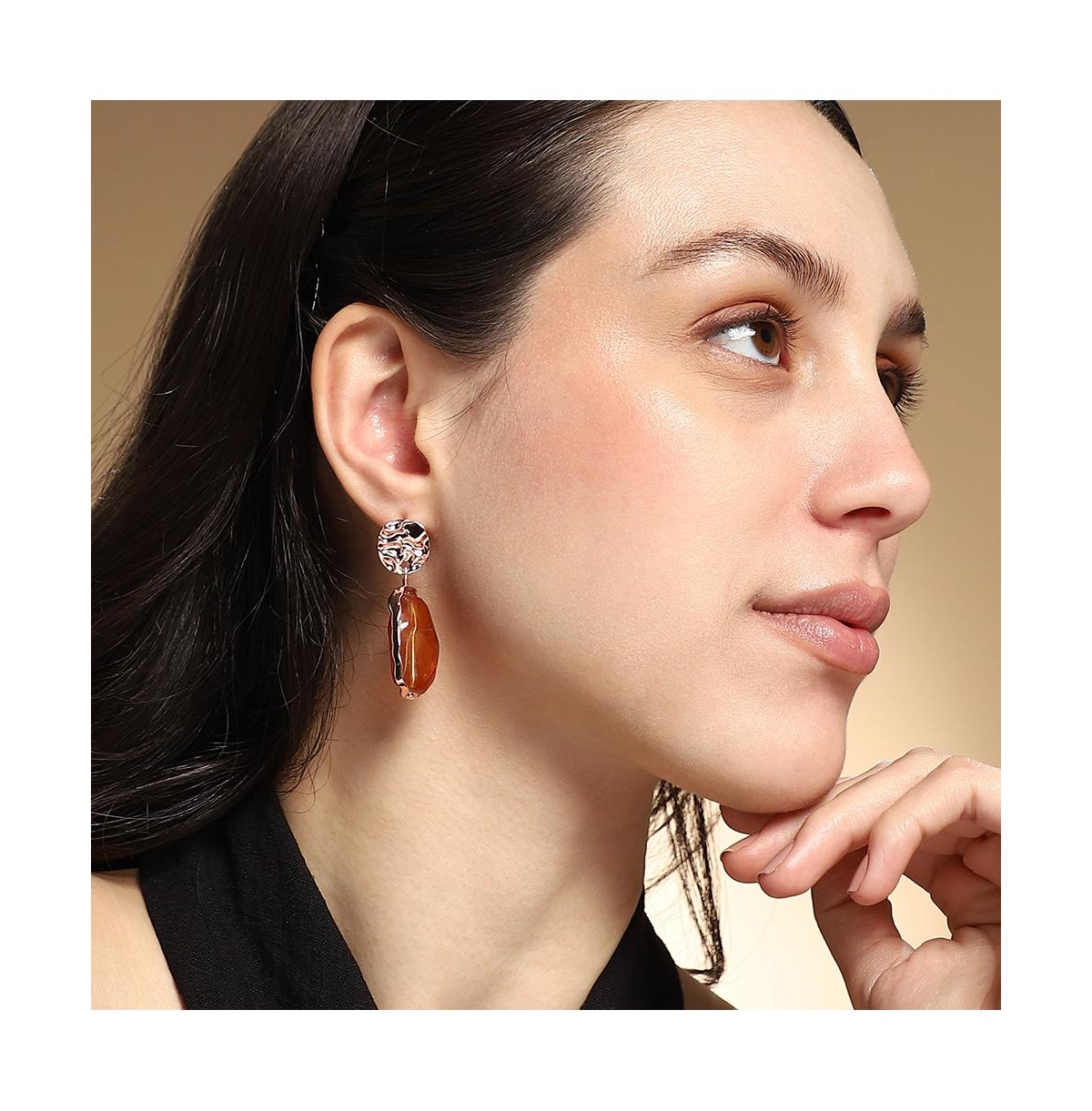 Women's The Hammered-Amber Drop Earrings - Rose Gold