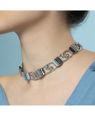 Women's The SwirlBlock-Link Chain Necklace - Metallic Silver