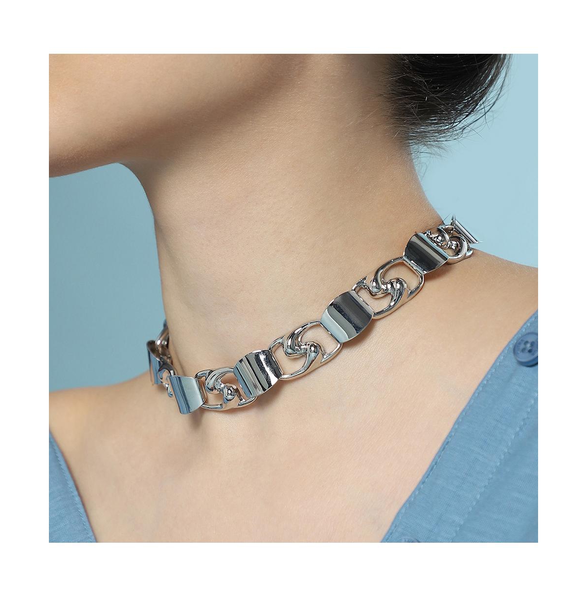Women's The SwirlBlock-Link Chain Necklace - Metallic Silver