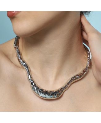 Women's The Hammered-Horn Collar Necklace - Chrome Silver