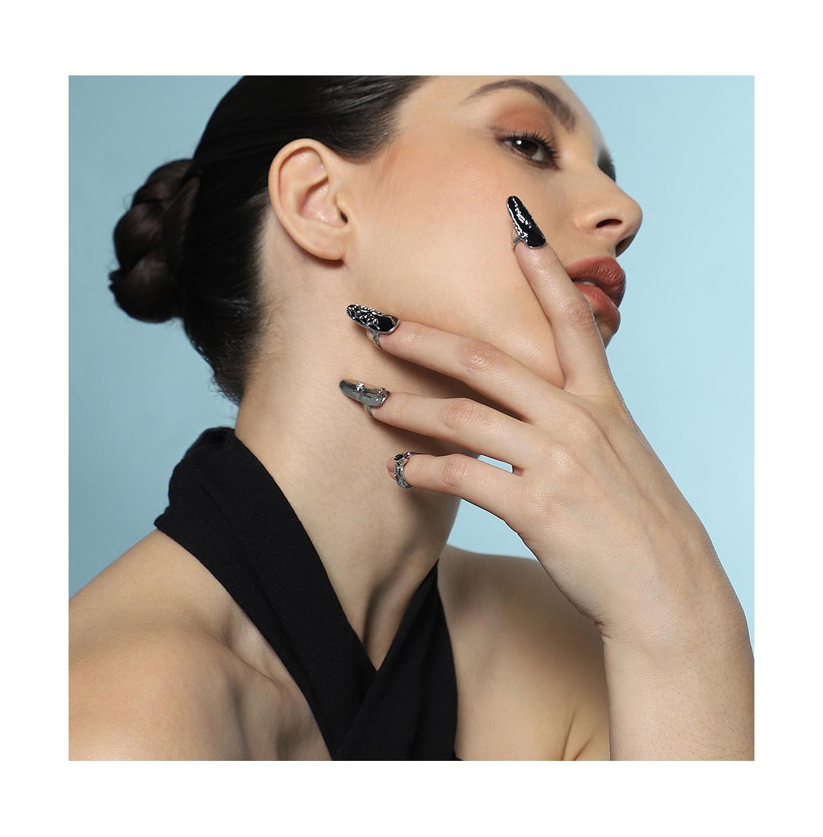 Sohi Women's The Enamel-Goliath Nail Rings - Metallic Silver (Set Of 4)