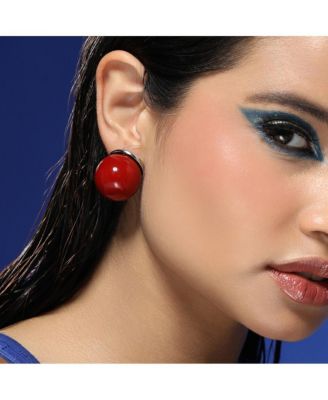 Women's The Chunky-Jacqueline Stud Earrings - Cherry Red & Metallic Silver