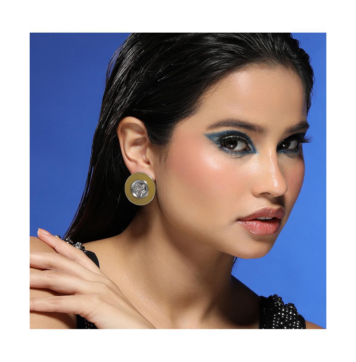 Women's The Enamel-Coin Stud Earrings - Metallic Silver