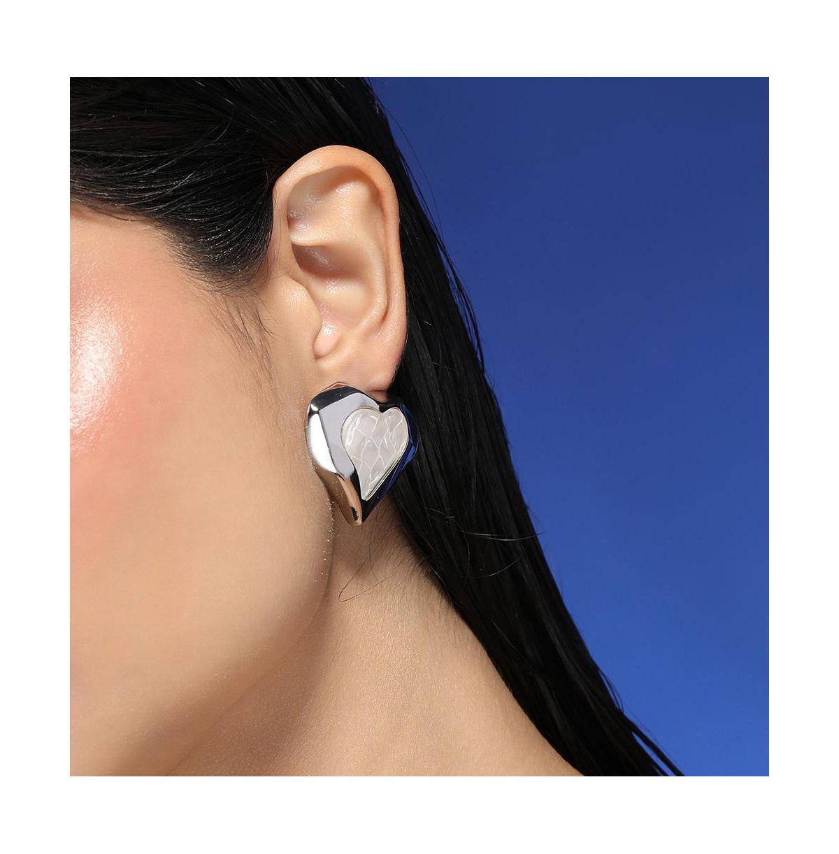 Women's The Coeur-Edge Stud Earrings - Metallic Silver