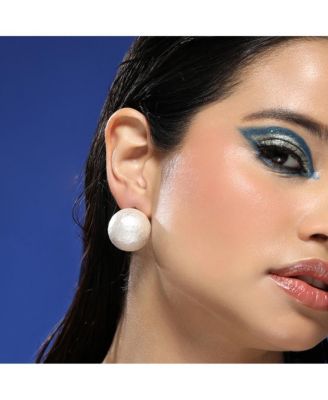 Women's The Celestrial-Orb Stud Earrings - Ivory White & Metallic Silver