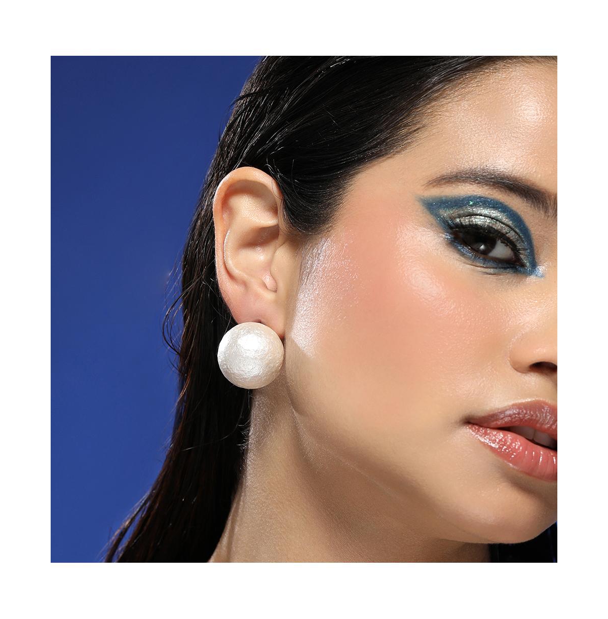 Women's The Celestrial-Orb Stud Earrings - Ivory White & Metallic Silver