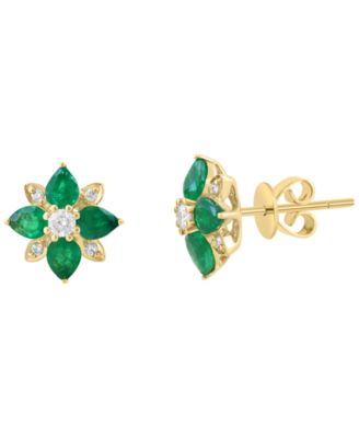Diamond (1/6 ct. t.w.) & Emerald (1-1/6 ct. t.w.) Stud Earrings in 14k Yellow Gold