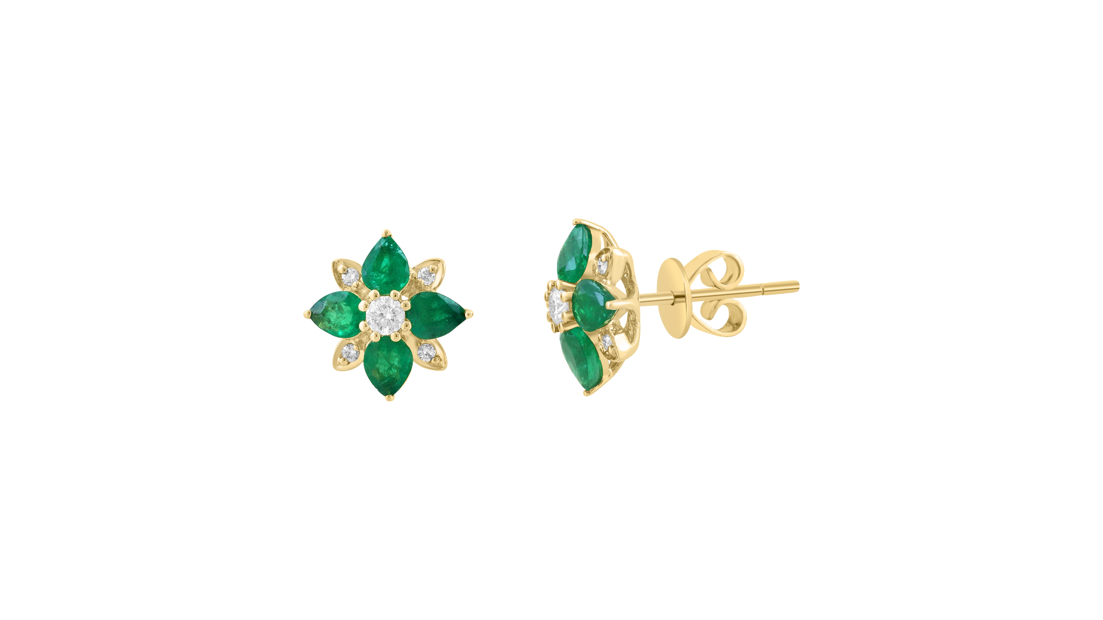 Effy Collection Diamond (1/6 ct. t.w.) & Emerald (1-1/6 ct. t.w.) Stud Earrings in 14k Yellow Gold