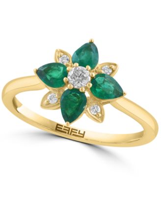 Diamond (1/8 ct. t.w.) & Emerald (7/8 ct. t.w.) Ring in 14k Yellow Gold