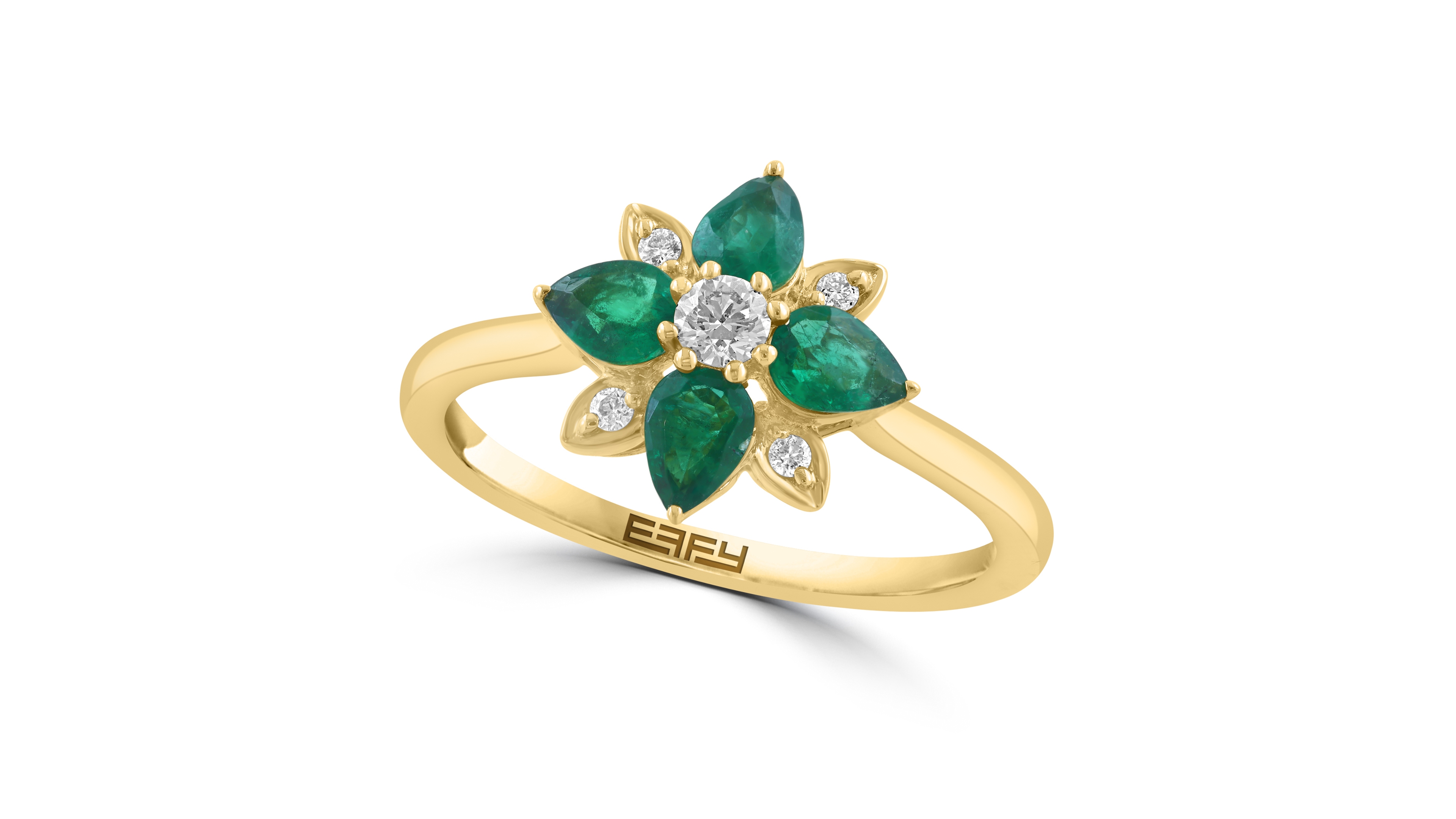 Effy Collection Diamond (1/8 ct. t.w.) & Emerald (7/8 ct. t.w.) Ring in 14k Yellow Gold