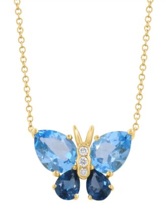 Diamond (1/20 ct. t.w.), Blue (2-3/4 ct. t.w.) & London Blue Topaz (1 ct. t.w.) Pendant Necklace in 14k Yellow Gold
