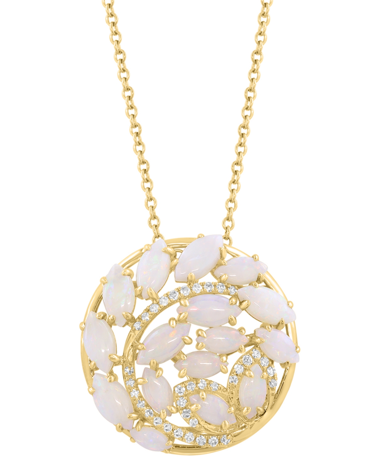 Effy Collection Diamond (1/10 ct. t.w.) & Opal (2 ct. t.w.) Pendant Necklace in 14k Yellow Gold