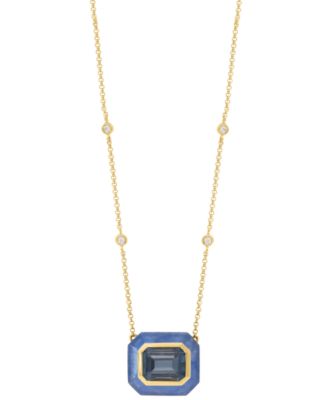 Diamond (1/20 ct. t.w.) & Multi Blue Topaz (5-7/8 ct. t.w.) Pendant Necklace in 14k Yellow Gold