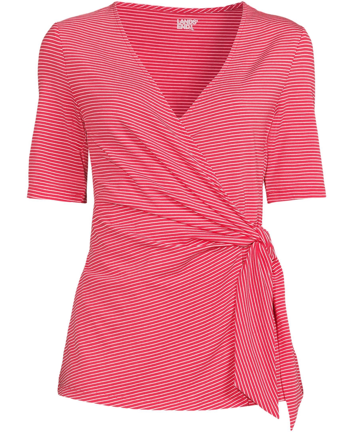 Lands' End Plus Elbow Sleeve Lightweight Jersey Side Tie Blouse