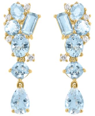 Diamond (1/10 ct. t.w.) & Aquamarine (2-5/8 ct. t.w.) Drop Earrings in 14k Yellow Gold