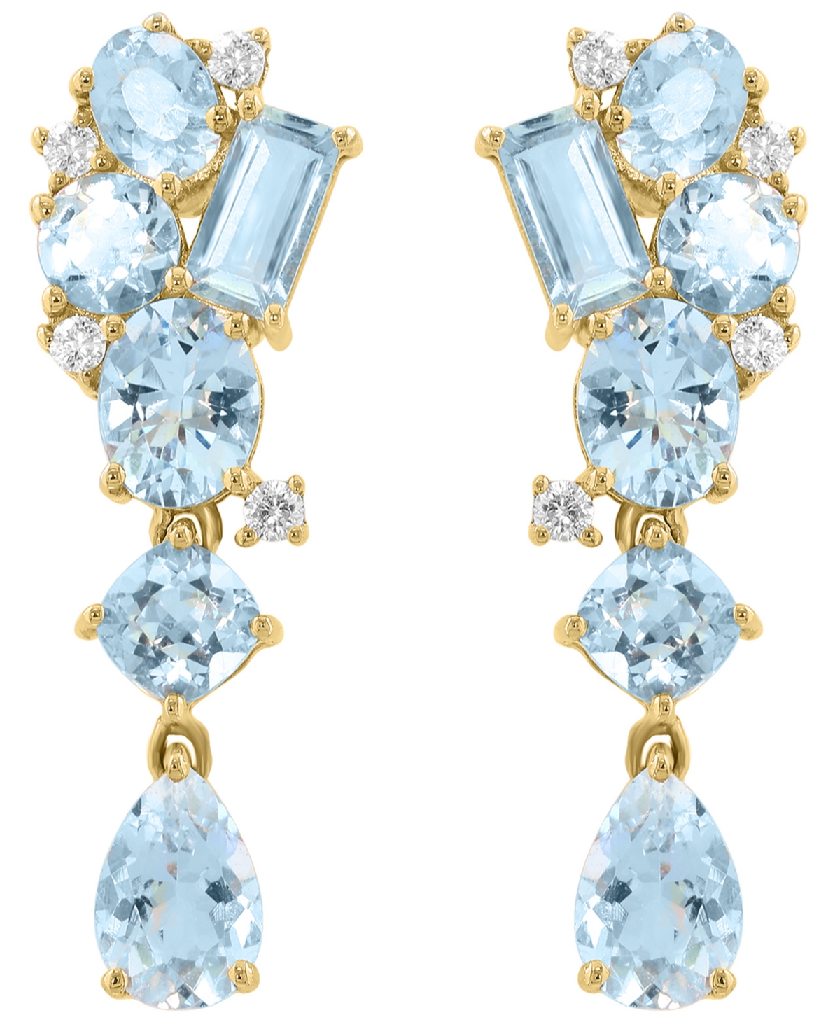 Effy Collection Diamond (1/10 ct. t.w.) & Aquamarine (2-5/8 ct. t.w.) Drop Earrings in 14k Yellow Gold