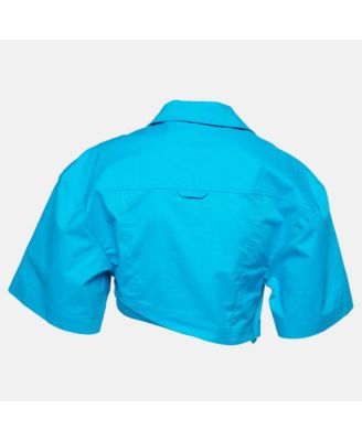 Women's Blue Cotton La Chemise Asymmetric Crop Top