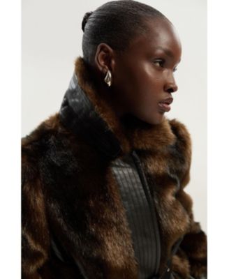 Petite Faux Fur Belted Midi Coat