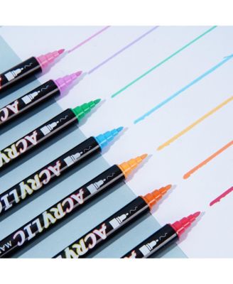 24 Colors Dual Tip Markers, Fast Drying Colorable Acrylic Brush Markers for Wood, Canvas, Rock, Fabrics and Glass