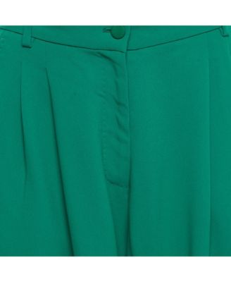 Women's Green Crepe Pleated Shorts