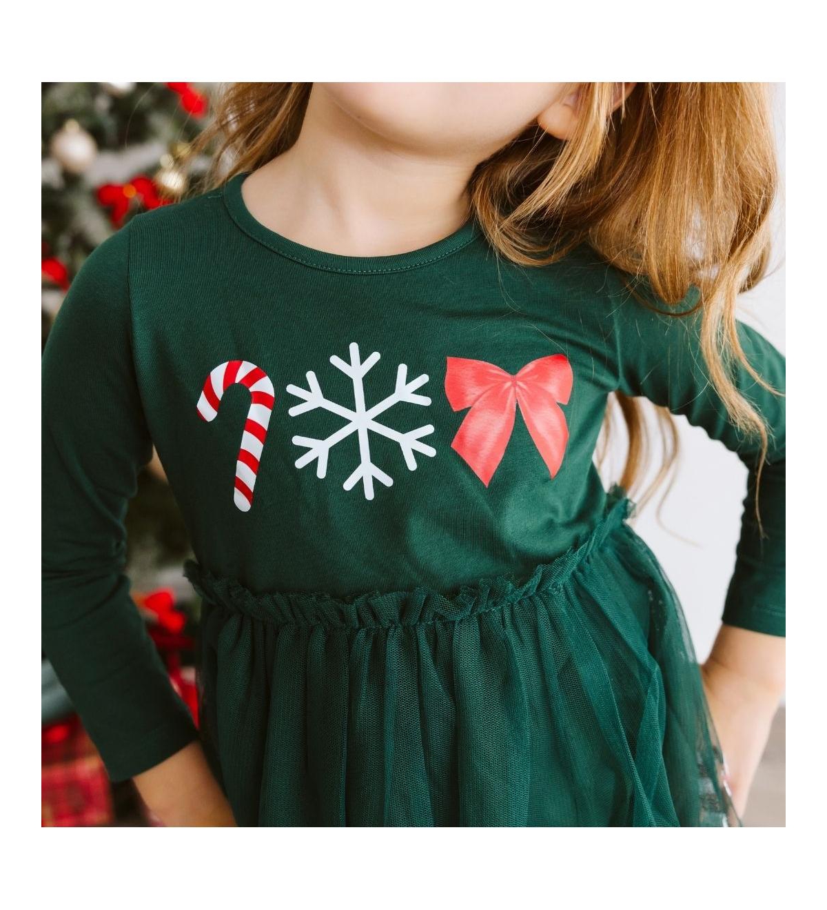 Sweet Wink Toddler Girls Emerald Candy Cane Sequin Christmas Long Sleeve Tutu Dress